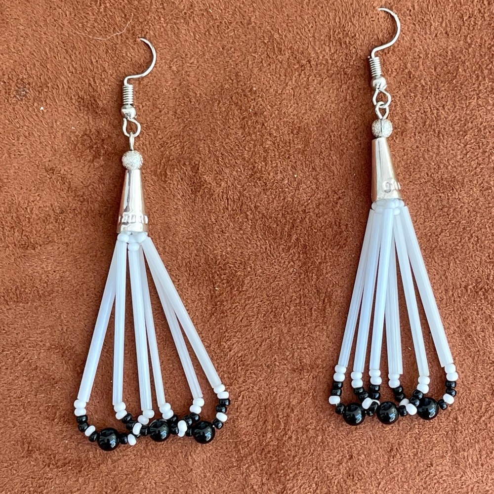 Cahuilla Hand Beaded 3 Loop Glass Bugles/Seed Bead Earrings